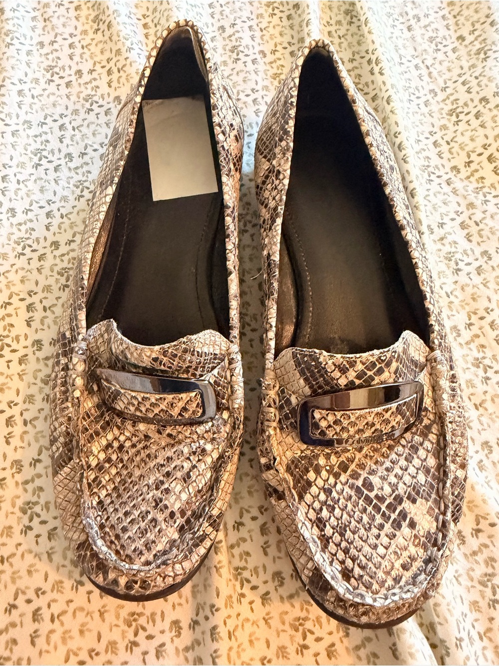 Calvin Klein Women's Snake-Print Loafers in Taupe and Black